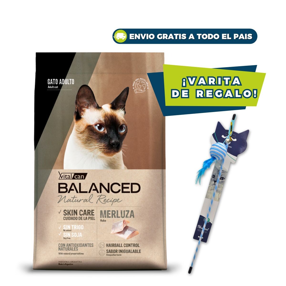 VITALCAN BALANCED GATOS ADULTOS MERLUZA 7,5 KG + VARITA DE REGALO 