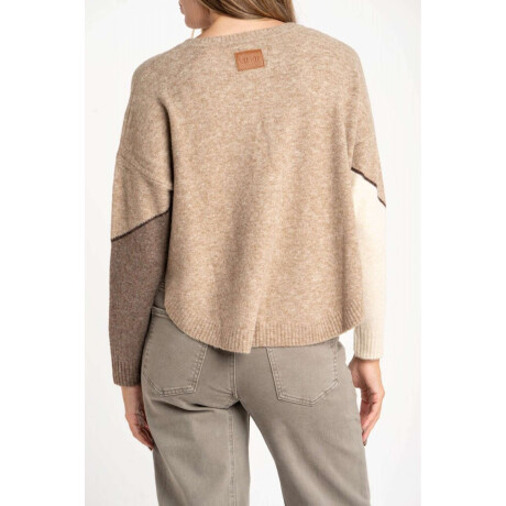 Sweater Intarsia Color Block Marron