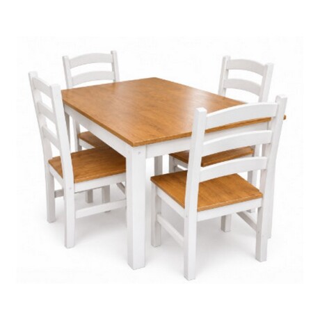JUEGO DE COMEDOR BELLA 1+4 SILLAS MADERA MACIZA BLANCO/NOGAL JUEGO DE COMEDOR BELLA 1+4 SILLAS MADERA MACIZA BLANCO/NOGAL