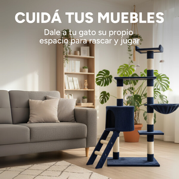 Rascador Torre 5 Niveles En Felpa Y Sisal Para Gato Juego Color Azul