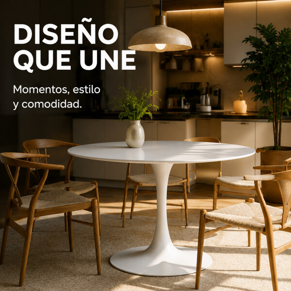 Mesa Comedor ComboHome Tulip Redonda Laqueada 90cm Premium Blanco 1
