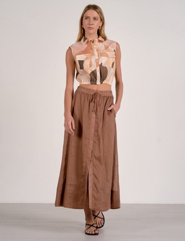 Top Camisero Estampado Con Cintura Elastizada MULTI/ANARANJADO