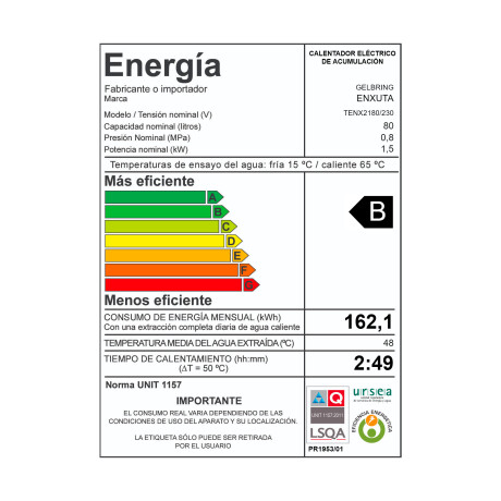 Termotanque Enxuta de Acero Línea Cilindrica 80 L TENX2180