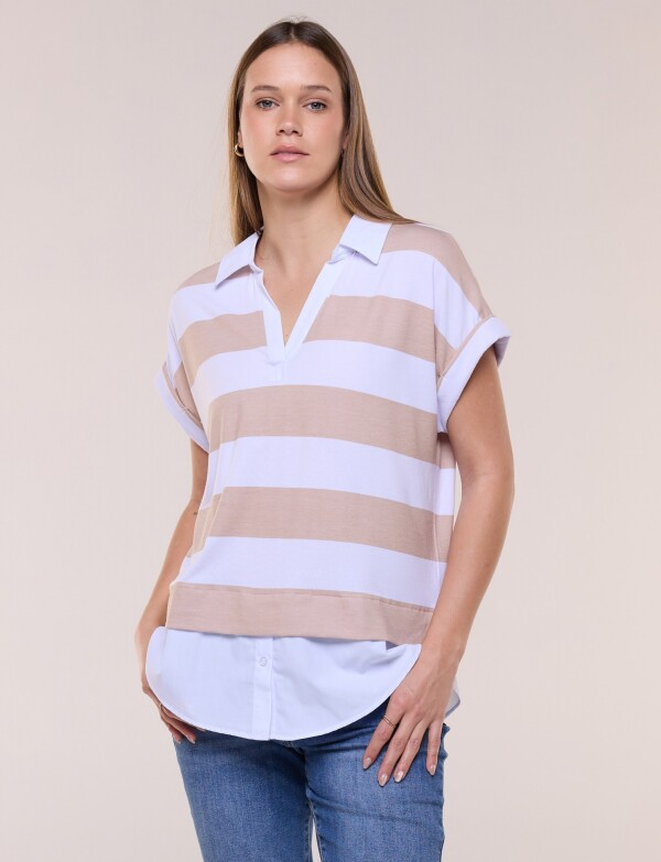 Remera Polo Twofold Ruedo Camisero BEIGE