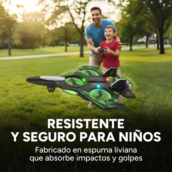 Avión Drone Jet Control Remoto 360° Recargable Espuma 2 Bats Color Verde
