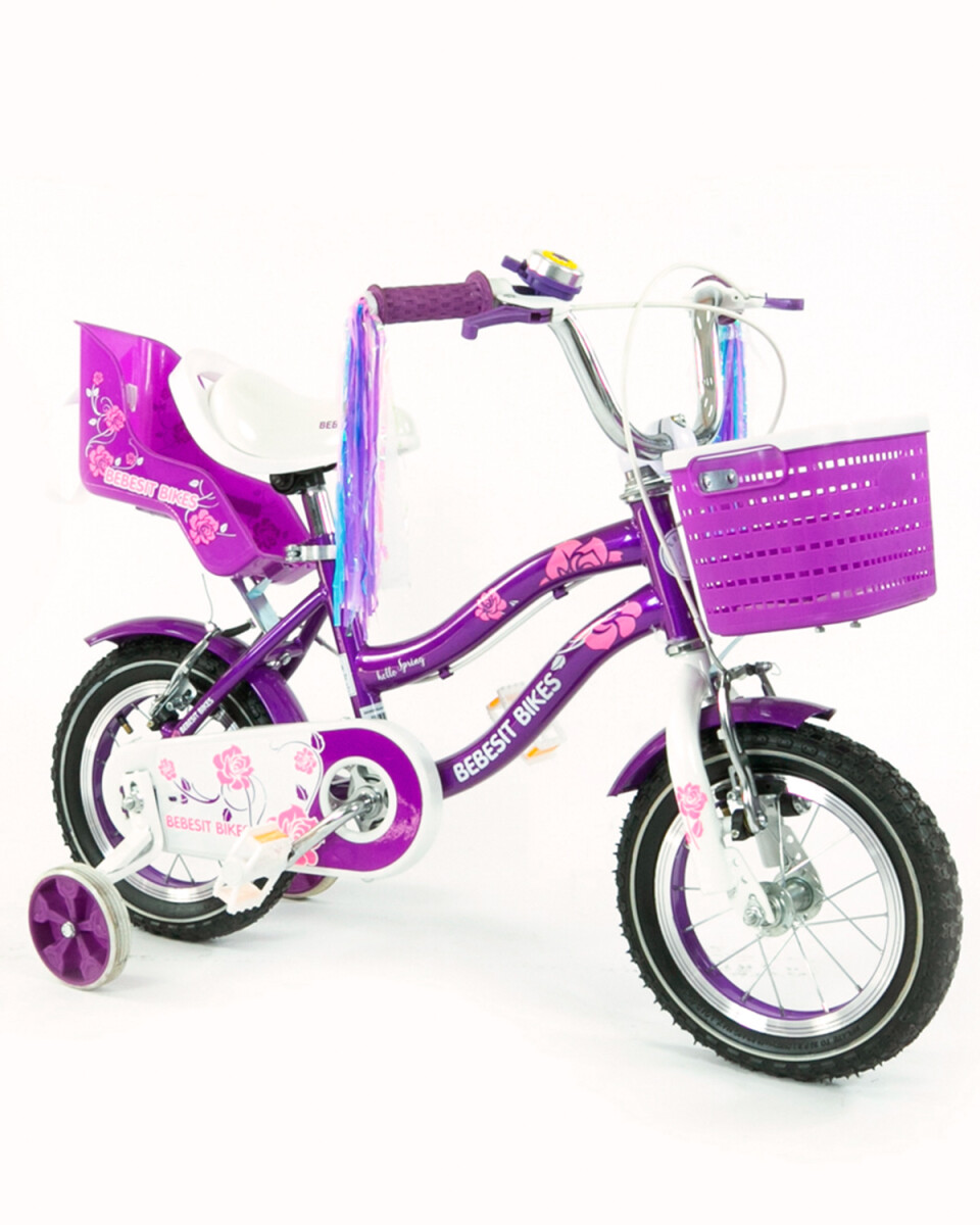 Bicicleta Bebesit Queen rodado 12" con rueditas y canasto - Violeta 