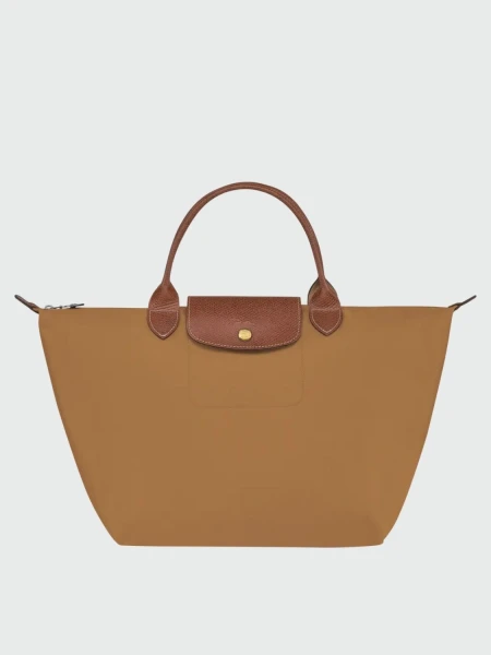 Longchamp -Cartera Longchamp plegable de nylon con cierre y asa corta, Le pliage M Beige