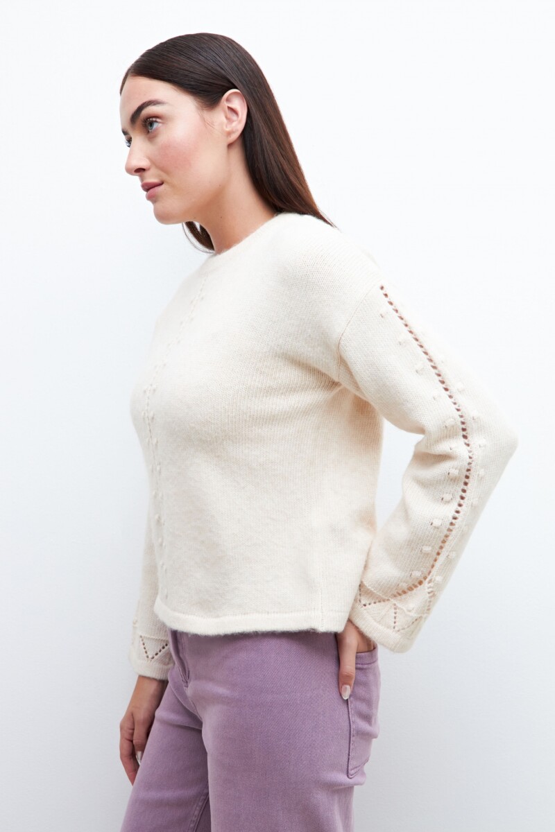 Sweater con detalle calado beige claro