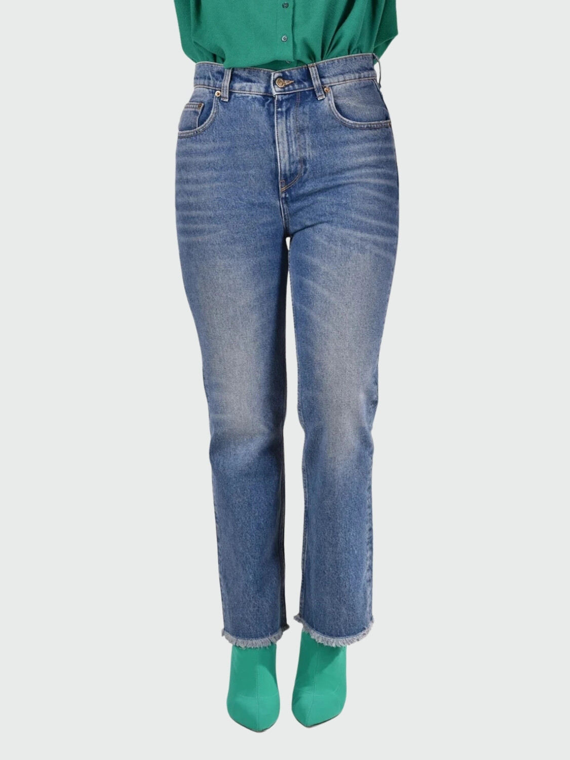 Golden Goose-Jean desgastado con bolsillos y pierna acampanada Azul