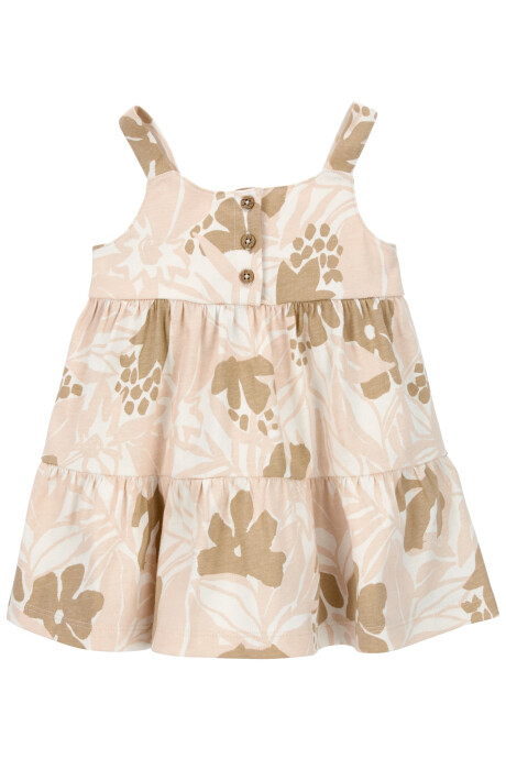 Vestido de algodón, escalonado, diseño floral Vestido de algodón, escalonado, diseño floral