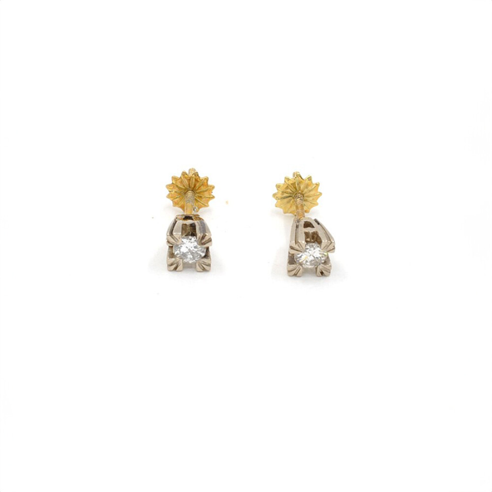 Caravanas En Oro 18K 2 Colores Y Brillantes Caravanas En Oro 18K 2 Colores Y Brillantes