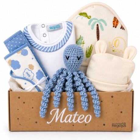 Ajuar Nacimiento Pulpo Crochet Personalizado – Celeste Ajuar Nacimiento Pulpo Crochet Personalizado – Celeste