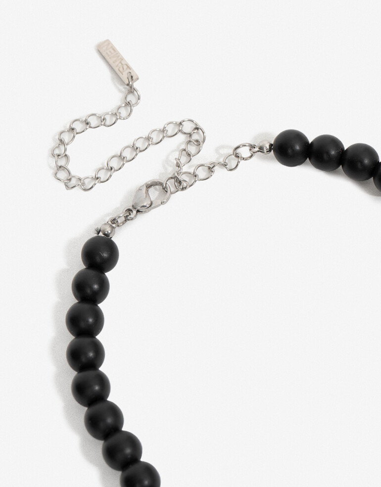 Collares Cortos Piedra Collar Acero Y Piedra Men´s Collection - Negro