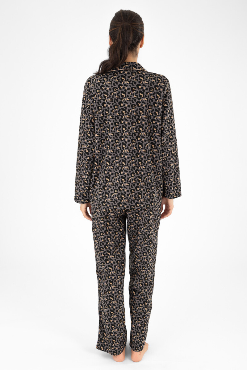 Pijama flannelfleece grey animal Negro