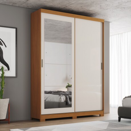 ROPERO LUCCA 2 PUERTAS 2 CAJONES INTERNOS CON ESPEJO GUARDARROPA CLOSET ARMARIO OFF WHITE