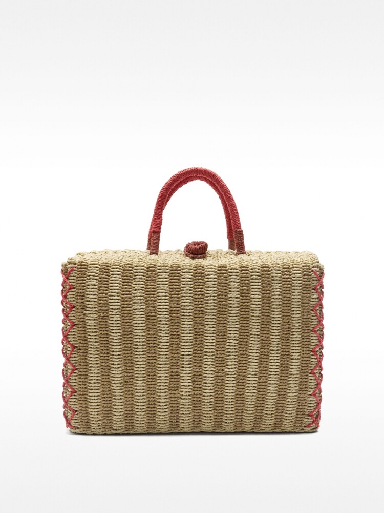 Cesta Tote Rectangular De Efecto Rafia natural