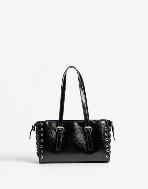 City Cartera Formato City Con Entramado - Negro