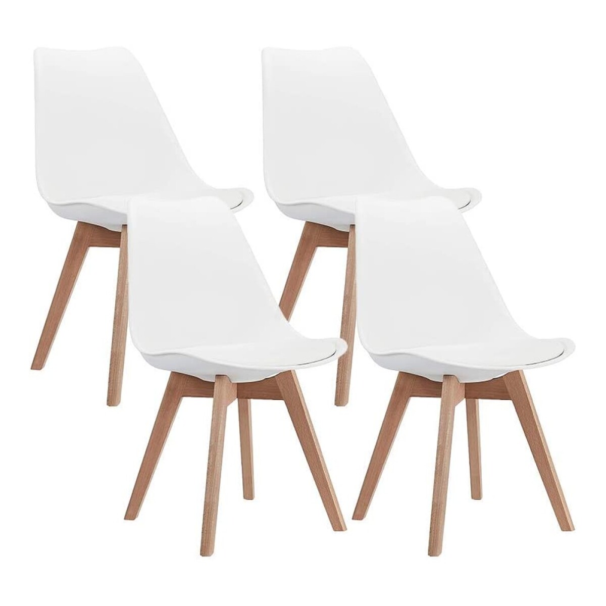 Set 4 Sillas Tipo Eames Acolchonadas c/Patas Madera Comedor - Blanco 