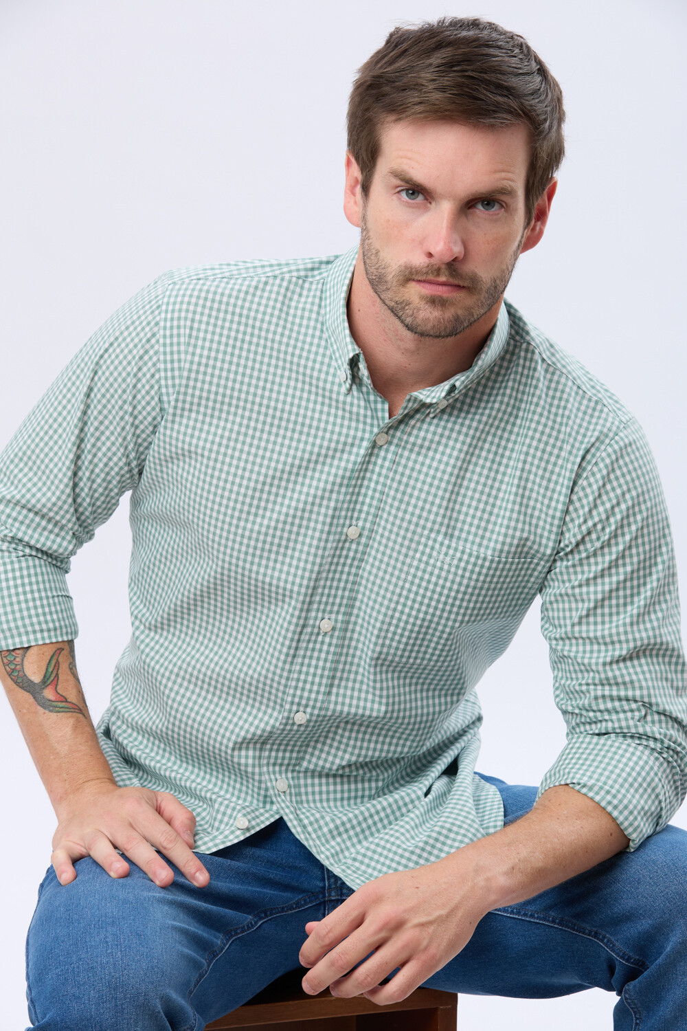 CAMISA CUADROS MANGA LARGA Verde