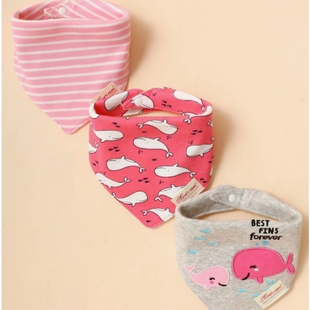 Set baberos bandana x3 delfin rosa