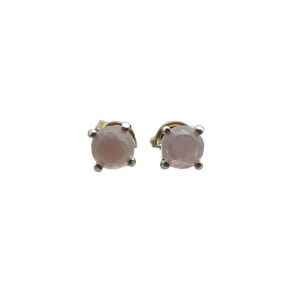 Caravanas Botón-Plata 925-Piedra Cuarzo rosa-CA4149 sinpiedra