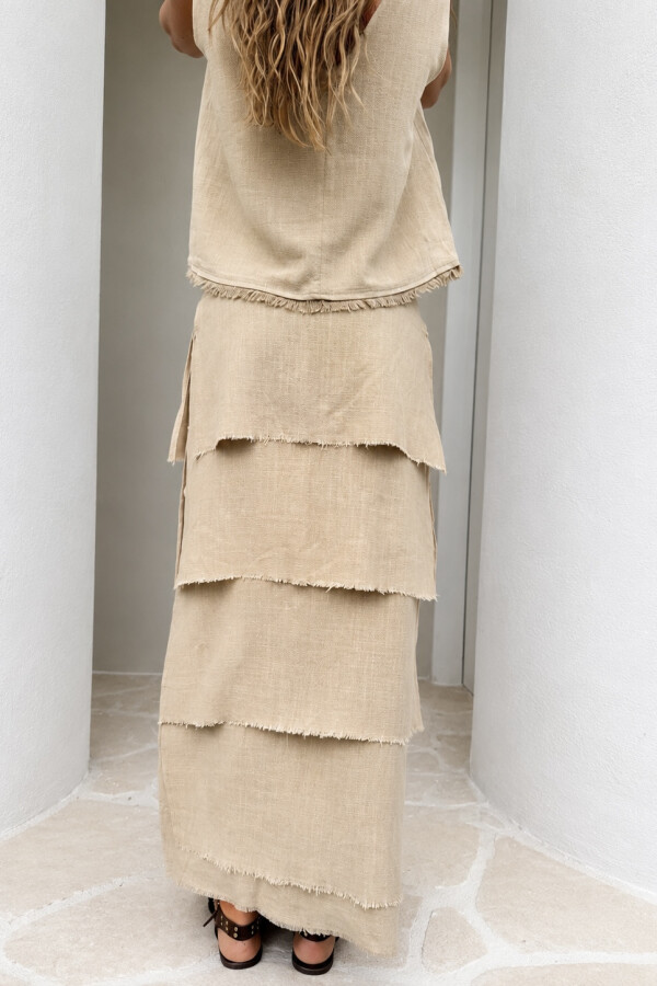 Falda Capas Desflecadas Beige