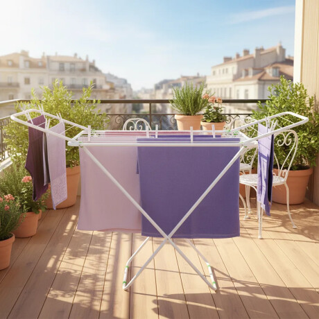 Tendedero De Pie Extensible Plegable Mor Acero 8 Mts Ropa Blanco