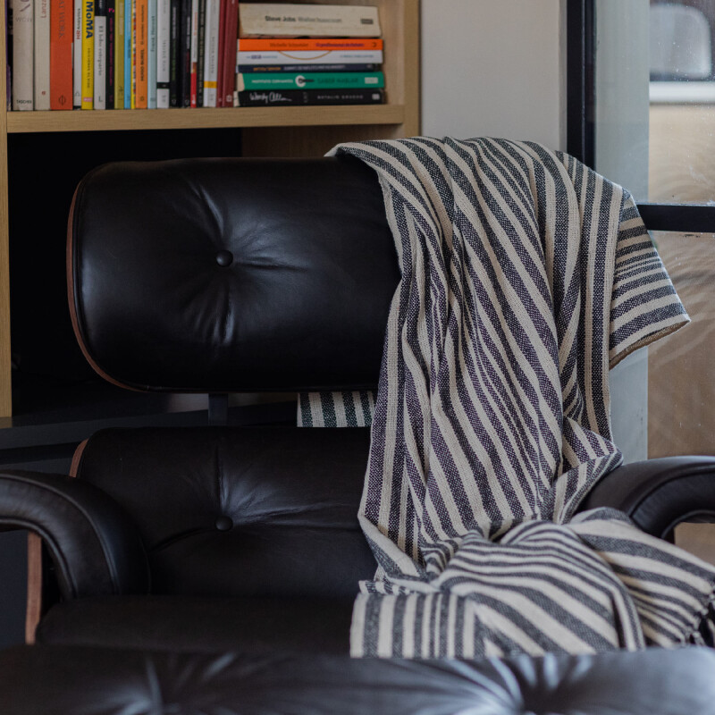 Manta para sillon y cama algodón Rayas Taupe 230cm