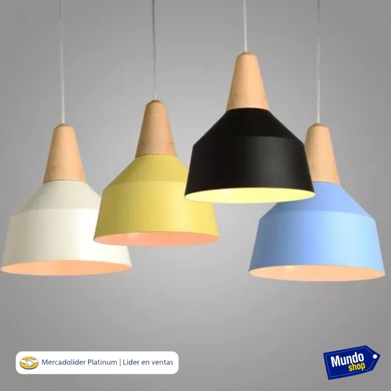 Lampara Colgante De Techo Color Y Madera Diseño Nordico Blanco