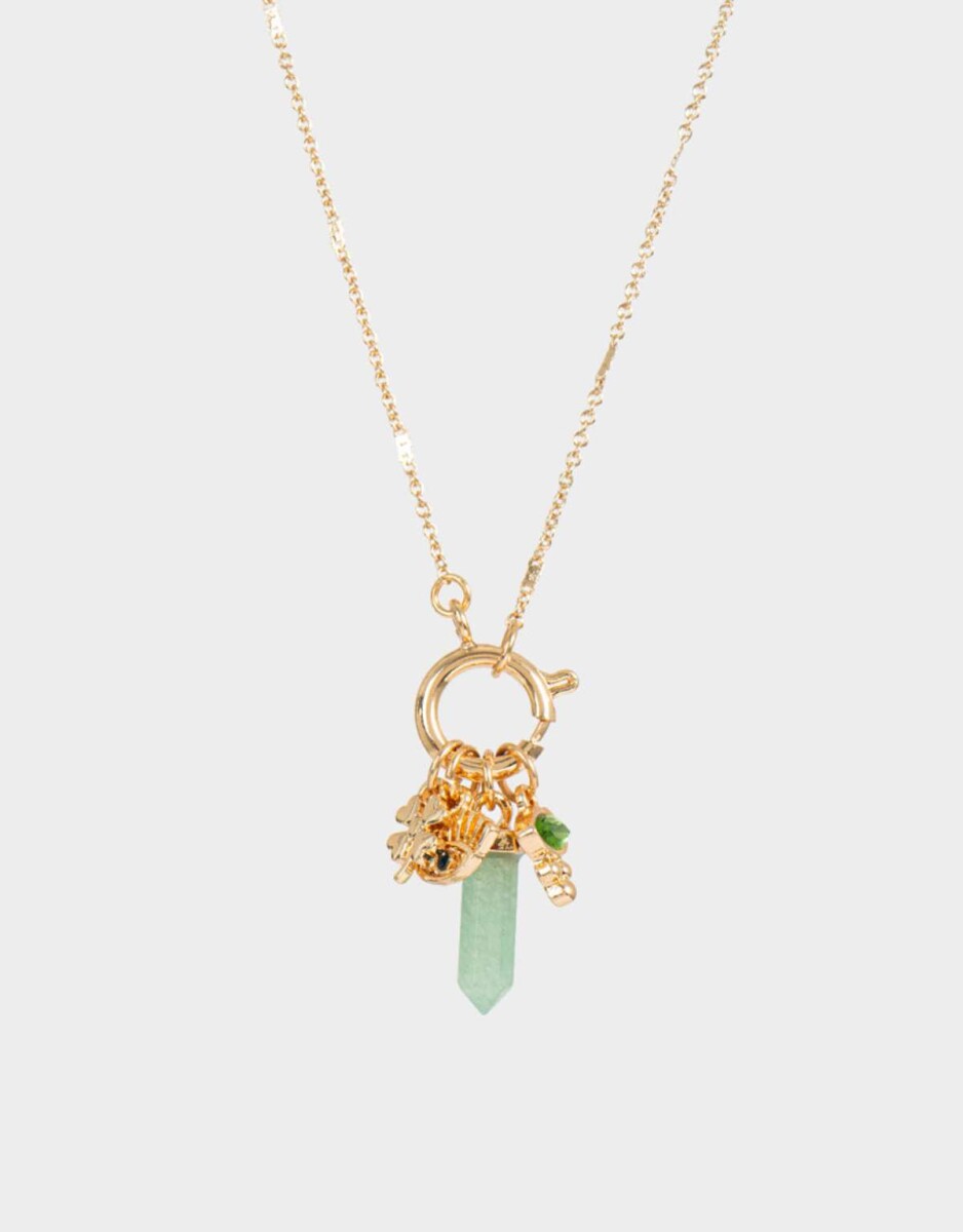 Collar Corto Dije Piedra Natural - Dorado 