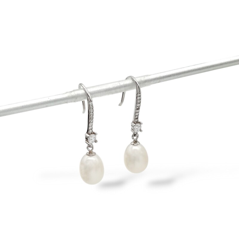 Caravanas Colgantes Perlas-Plata 925-Con Perla y Zirconia-CA3205 conperla