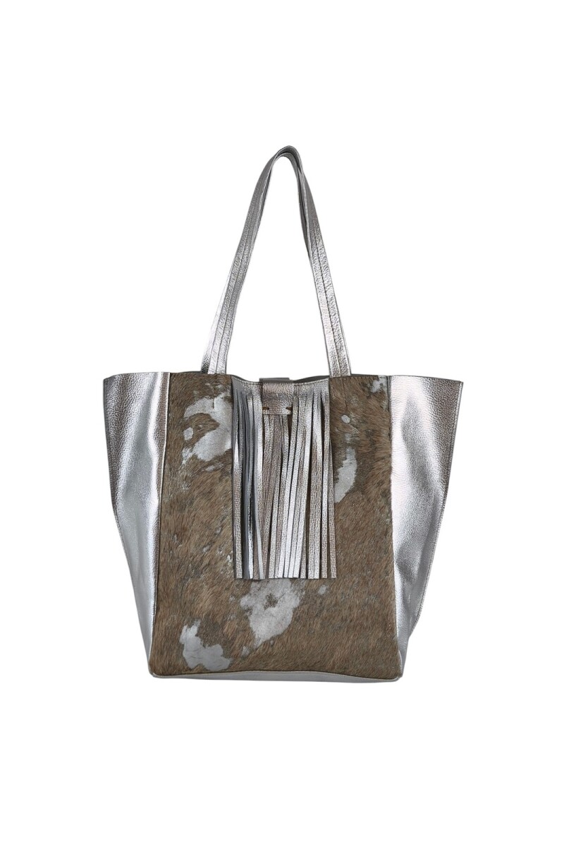 Tote Bag de cuero con pelo Plateado