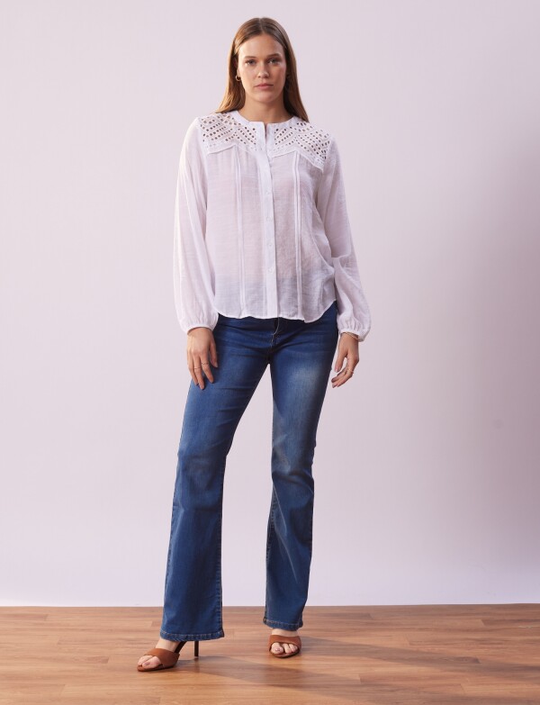 Blusa Botones Detalle Broderie BLANCO