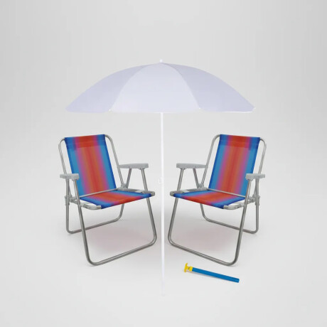 Set Sillas x2 Alum 120Kg + Sombrilla + Saca Arena Playa MOR Celeste/naranja