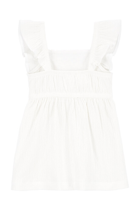 Vestido de jersey arrugado, con canesú a crochet. Talles 3-24M Sin color