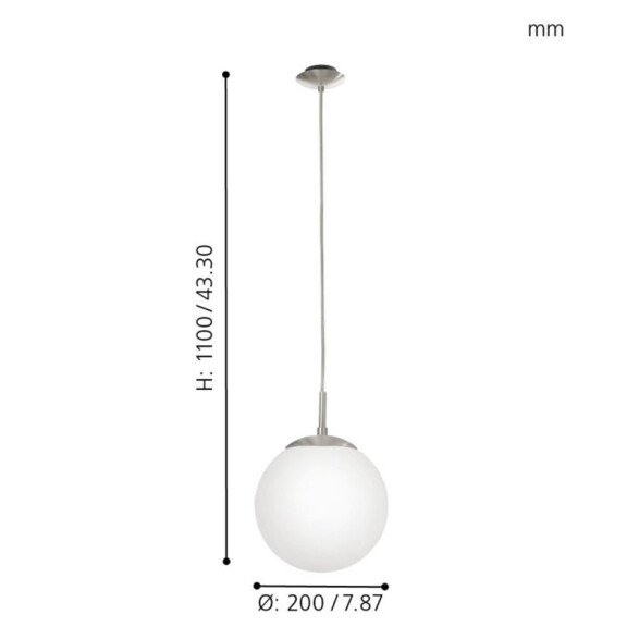 Lámpara colgante de vidrio, estr. niquelada Ø20cm EG0143