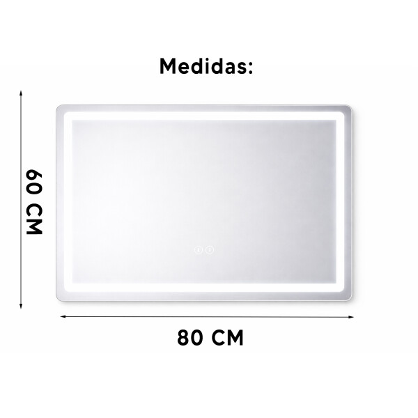 Espejo Rectangular Con Led Baño Led10 60 X 80cm Desempañador ESPEJO RECTANGULAR LED10 60X80