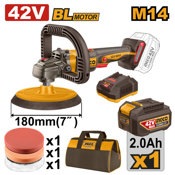 LUSTRA PULIDORA A BATERIA 42V BRUSHLESS 180MM M14 C/ACCESORIOS + BATERIA 2.0AH + LUSTRA PULIDORA A BATERIA 42V BRUSHLESS 180MM M14 C/ACCESORIOS + BATERIA 2.0AH +