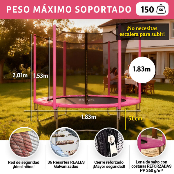 Cama Elastica 1.83 M Trampolin Saltarin Niños Adultos Grande Con Red Proteccion Imback Color Rosa Cama Elastica 1.83 M Trampolin Saltarin Niños Adultos Grande Con Red Proteccion Imback Color Rosa