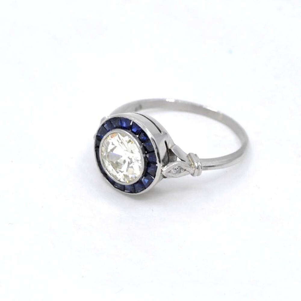 Anillo Platino, Brillante Y Zafiros Sintéticos Anillo Platino, Brillante Y Zafiros Sintéticos