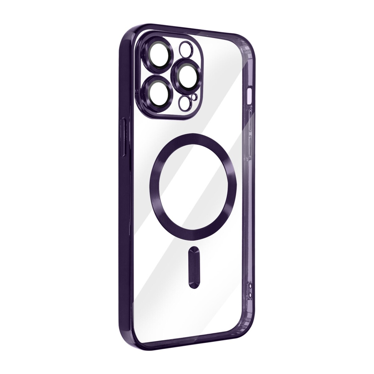 Case Transparente con Carga Inalambrica y Borde de Cromado Iphone 14 Purple