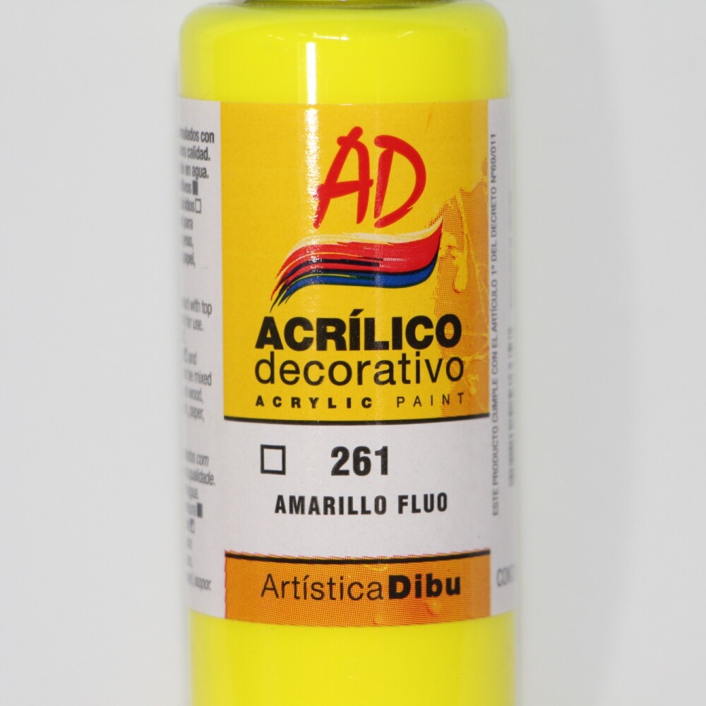 PINTURA ACRILICA ARTISTICA DIBU 60 ML. DIFERENTES COLORES COLOR AMARILLO FLUO 261
