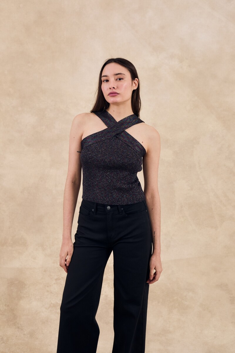 Top Cruzado Metalizado Negro