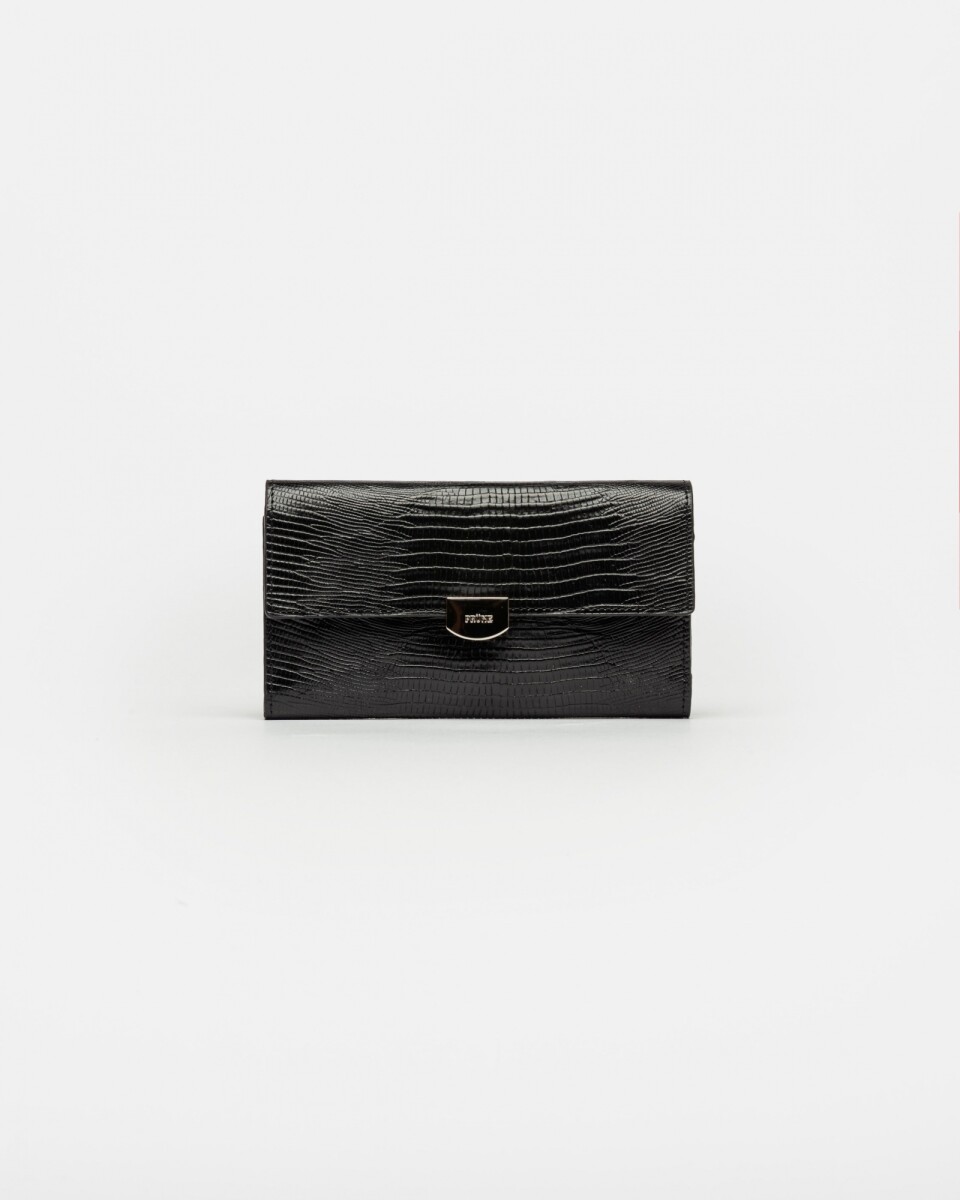 Billetera Dalia en cuero grabado Lagarto - Negro 