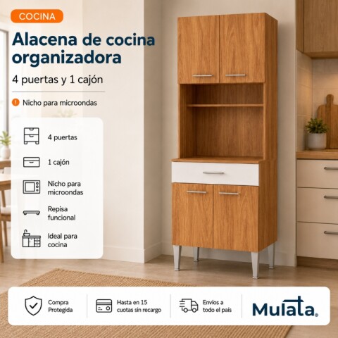 Mueble Alacena de Cocina Organizador para Microondas con Nicho y Cajón 168 x 60 cm - Cinamomo / Blanco Mueble Alacena de Cocina Organizador para Microondas con Nicho y Cajón 168 x 60 cm - Cinamomo / Blanco