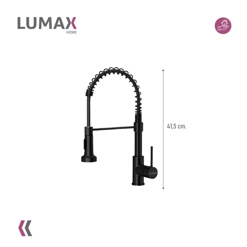 Canilla Monomando Lavaplatos Flexible Griferia Cocina Negro Mate