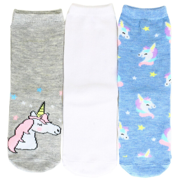 Medias de Niña MINI Miss Carol MEDIA UNICORNIO PACK X3 Gris - Blanco - Azul