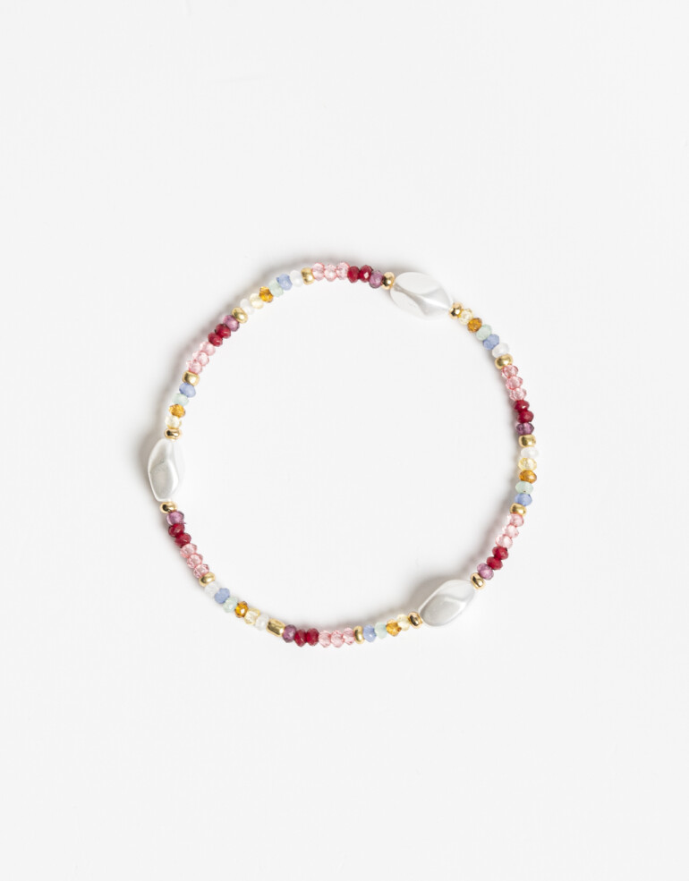 Pulseras Elásticas Canutillos Pulsera Elástica Beads Y Perla Sintética - Dorado