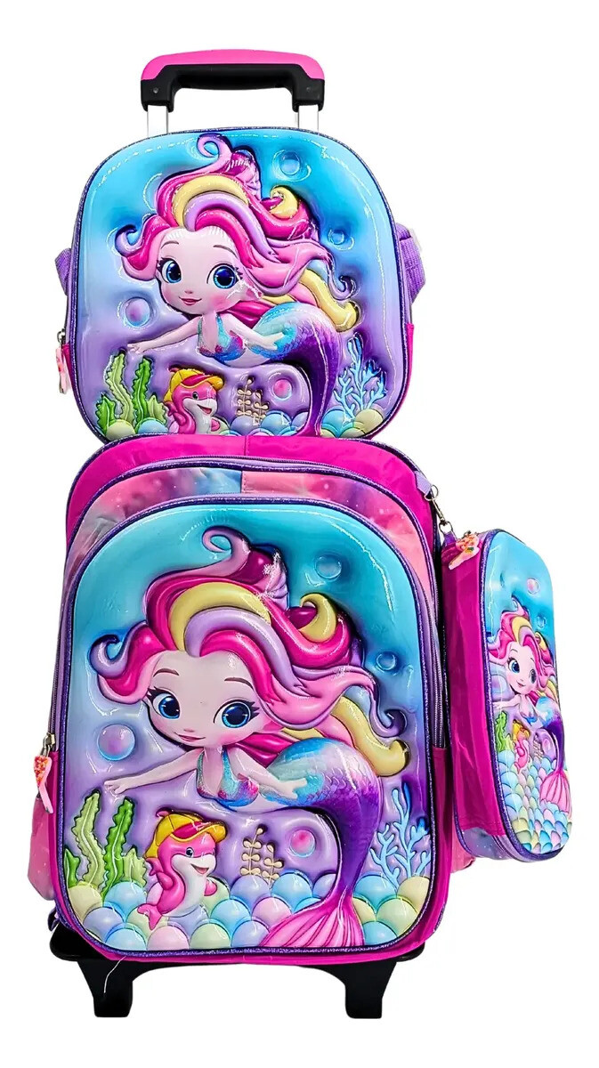 Mochila con carrito, lonchera y cartuchera. - Sirena 