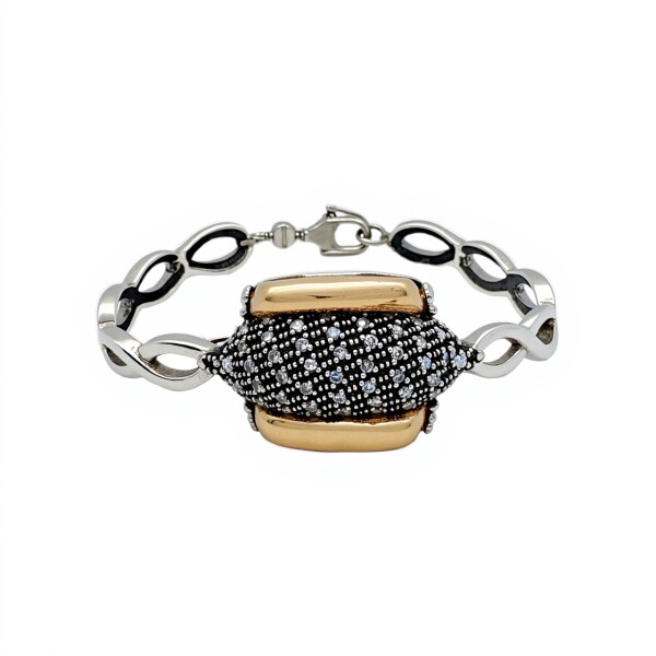Pulsera Elegante-Plata y Oro-Piedra zirconia-PU5047 conpiedra